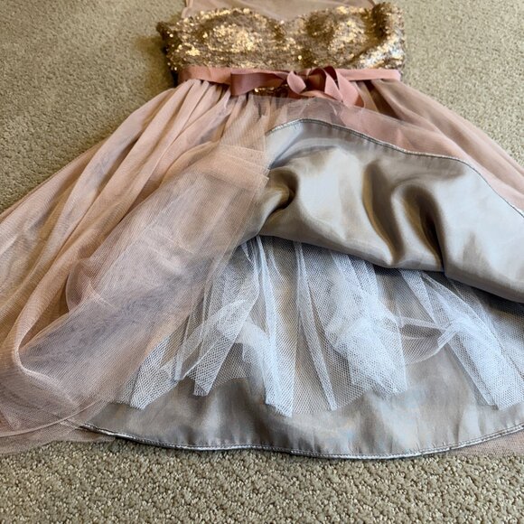Hailey Adrianna Papell Mini Dress Formal Prom Beige Pink Sequin Tulle Skirt XS - Picture 4 of 12